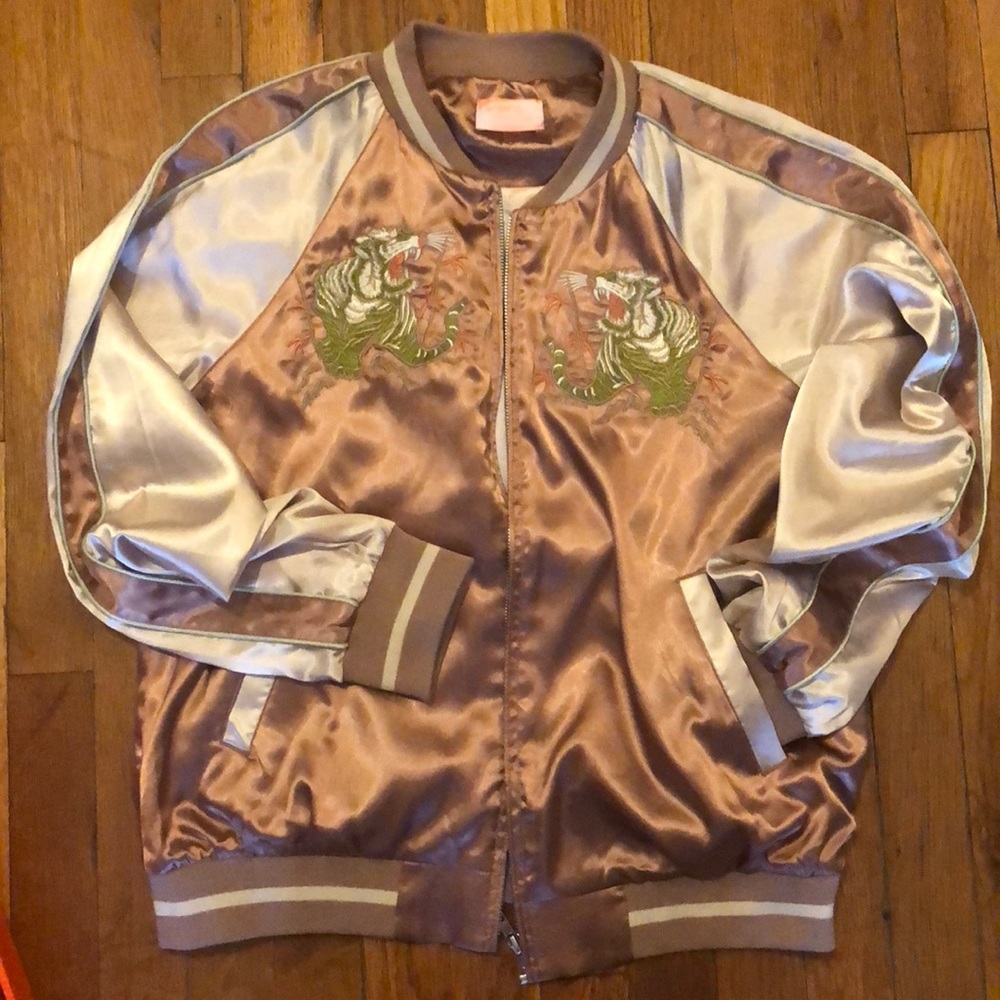 Pink satin bomber